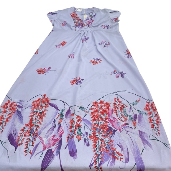 Tropicana Originals Maxi Dress Hawaiian Muumuu Floral Birds Vintage Luau 70s - Picture 9 of 15